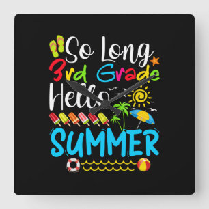 Reloj Cuadrado Hola, Verano De 3er Grado El Día De La Escuela.