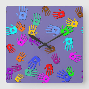 Reloj Cuadrado holiES - patrón de color manos 1 + tu trasero.