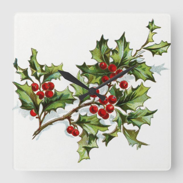 Reloj Cuadrado HollyBerries 001 (Anverso)