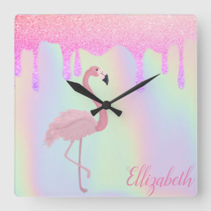 Reloj Cuadrado Holografía dulce de moda, flamenco rosa