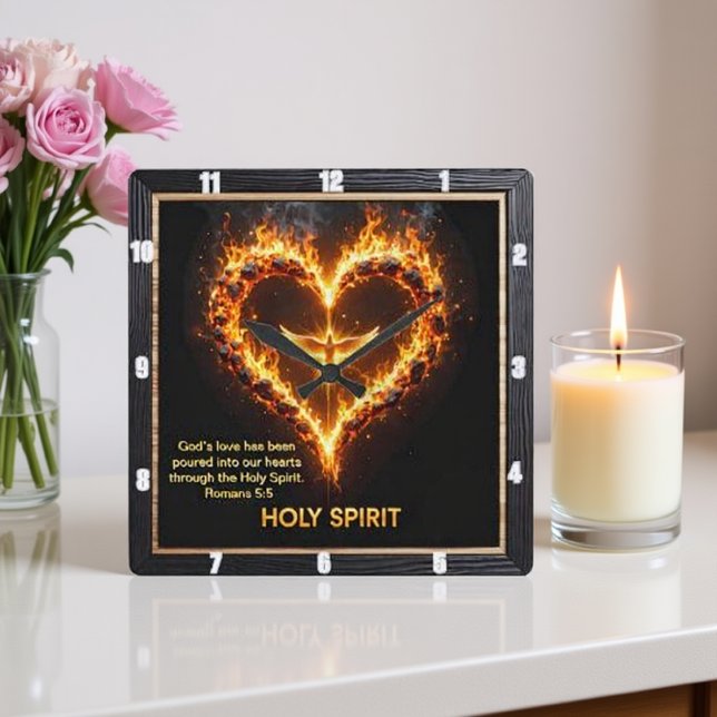 Reloj Cuadrado Holy Spirit Dove Flaming Heart Romans 5:5 (Subido por el creador)