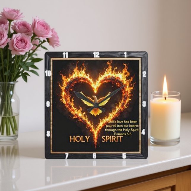 Reloj Cuadrado Holy Spirit Eagle Flaming Heart Devotion Romans 5 (Subido por el creador)