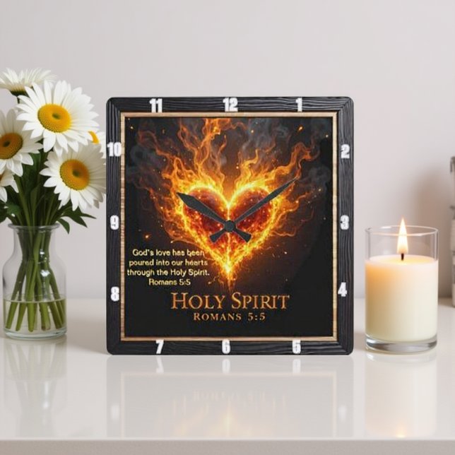Reloj Cuadrado Holy Spirit Glowing Flaming Heart Love Romans 5:5 (Subido por el creador)