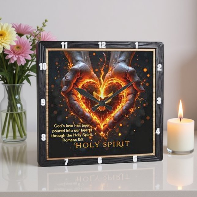 Reloj Cuadrado Holy Spirit Hands Flaming Heart Devotion  Romans 5 (Subido por el creador)