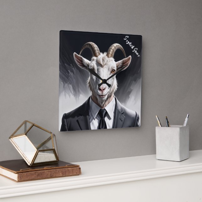Reloj Cuadrado Hombre cabra abogado fantasía bestia arte gris ani (Oficina)