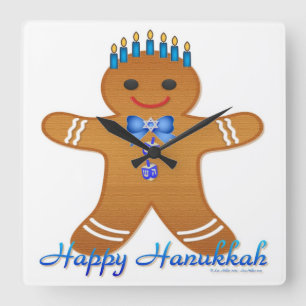Reloj Cuadrado Hombre de jengibre de Judaica Hanukkah Menorá