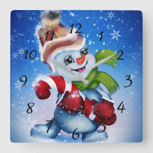 Reloj Cuadrado Hombre de nieve con una bufanda