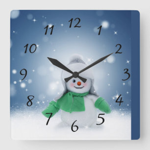 Reloj Cuadrado Hombre de nieve con una pequeña bufanda verde