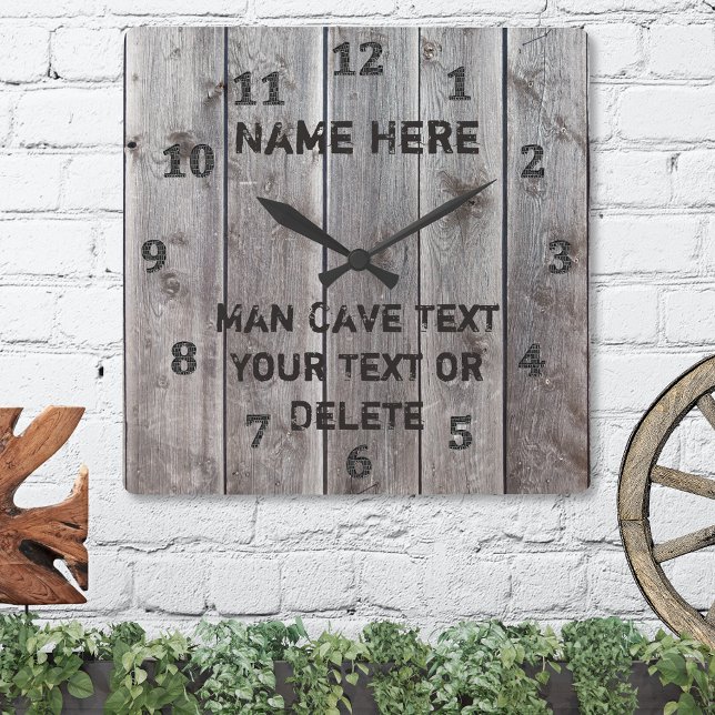 Reloj Cuadrado Hombre rústico personalizado cueva cerraduras para (Man Cave Decor. Personalized, Rustic Wall Clock. Farmhouse kitchen clock. Man Cave Garage Decor. )