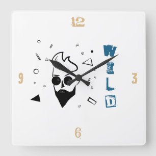 Reloj Cuadrado Hombre salvaje - Hombre esbozado en negro, blanco 