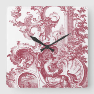 Reloj Cuadrado Hombre y perro franceses Toile rojo hermoso del