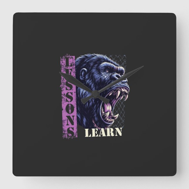 Reloj Cuadrado Home Decor Angry Gorilla Lessons Learn Wall Clock (Anverso)