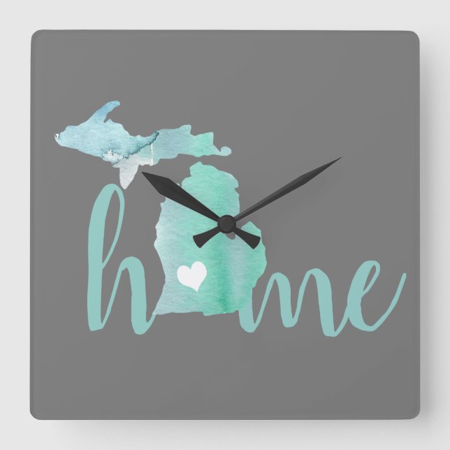 Reloj Cuadrado Home State Is Michigan Silhouette (Anverso)