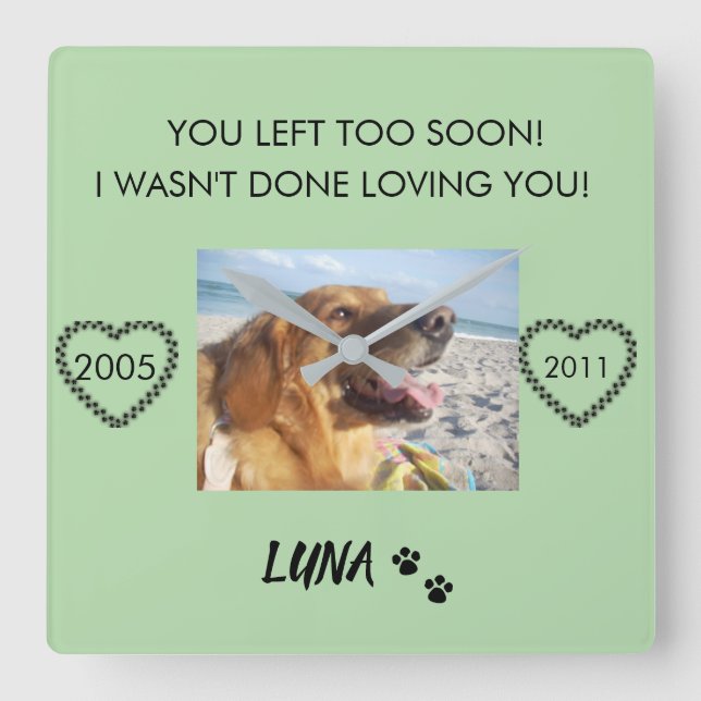 Reloj Cuadrado Homenaje de Mascota personalizado con fotos y pint (Anverso)