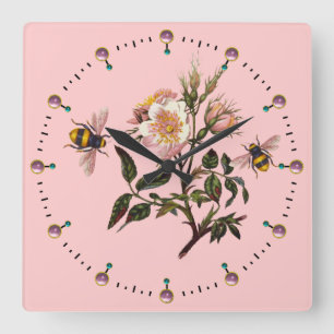 RELOJ CUADRADO HONEY BEE Y ROSAS SALVAJES, BEEKEEPER