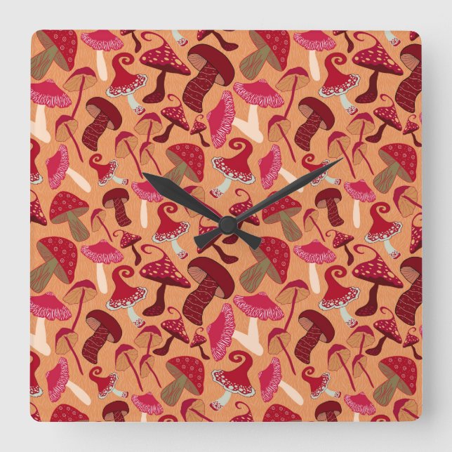 Reloj Cuadrado Hongos Cute (Anverso)