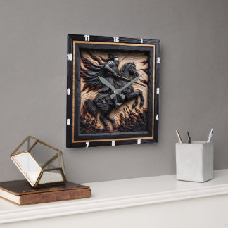 Reloj Cuadrado Honor medieval: Pantalla de madera tallada
