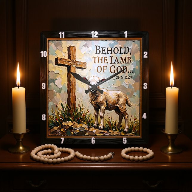 Reloj Cuadrado Hope's Hour: Sacred Cross & Lamb (Subido por el creador)