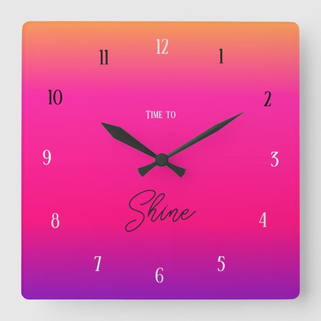 Reloj Cuadrado Hora de Brillar – Gradiente de Puesta de Sol Audaz (Anverso)