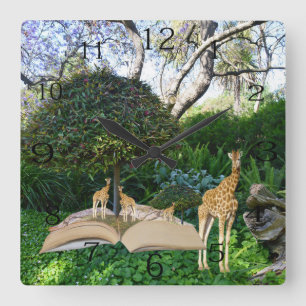 Reloj Cuadrado Hora del libro de historias de jirafa,