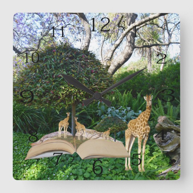 Reloj Cuadrado Hora del libro de historias de jirafa, (Anverso)