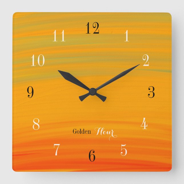 Reloj Cuadrado Hora Dorada – Gradiente de Atardecer (Anverso)