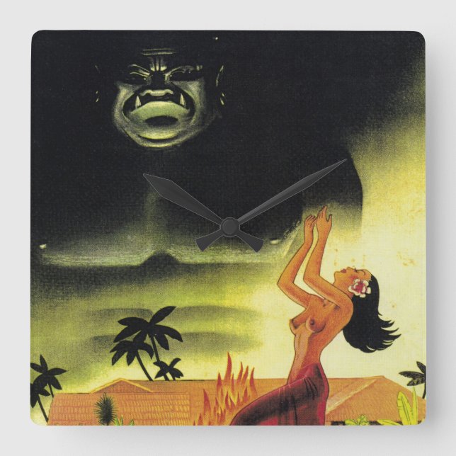 Reloj Cuadrado ¡Hora para la juerga de Tiki! (Anverso)