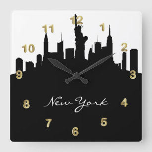 Reloj Cuadrado Horizonte blanco y negro de Nueva York