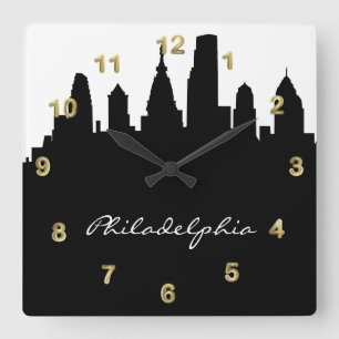 Reloj Cuadrado Horizonte blanco y negro de Philadelphia