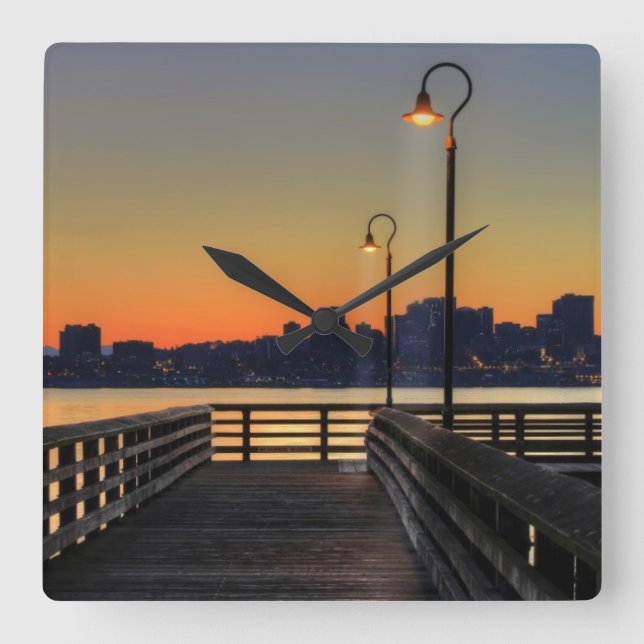 Reloj Cuadrado Horizonte céntrico de Seattle Washington (Anverso)