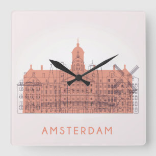 Reloj Cuadrado Horizonte de Amsterdam, Países Bajos el   de
