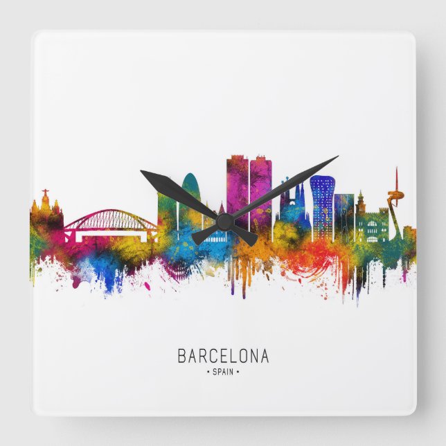 Reloj Cuadrado Horizonte de Barcelona España (Anverso)