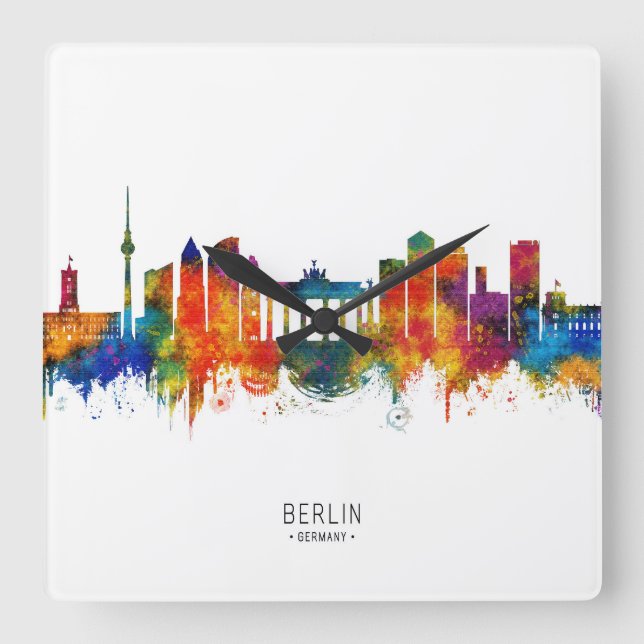 Reloj Cuadrado Horizonte de Berlín Alemania (Anverso)