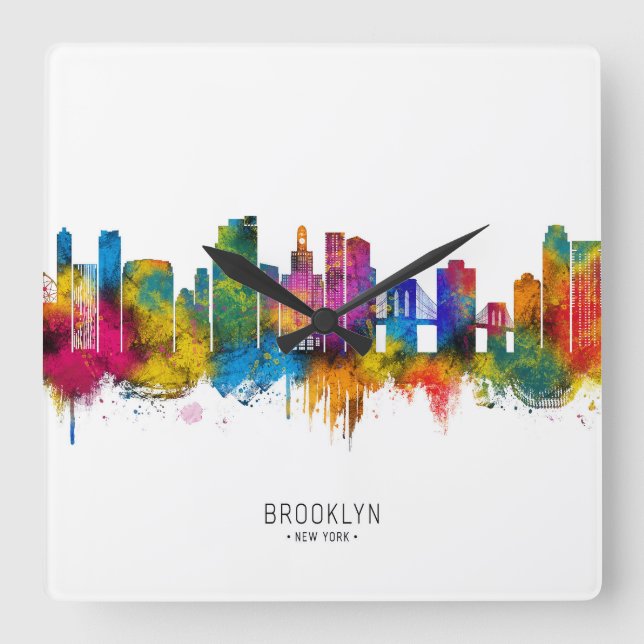 Reloj Cuadrado Horizonte de Brooklyn Nueva York (Anverso)