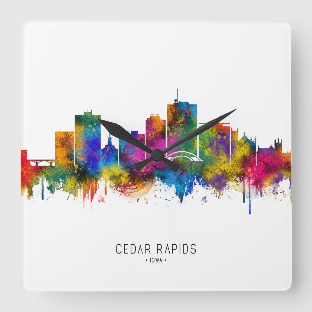 Reloj Cuadrado Horizonte de Cedar Rapids Iowa (Anverso)