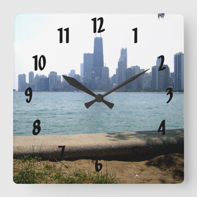 Reloj Cuadrado Horizonte de Chicago (Anverso)