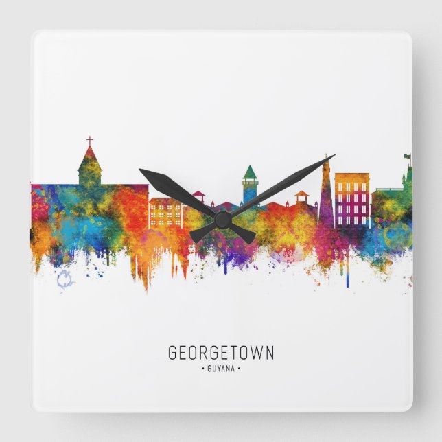Reloj Cuadrado Horizonte de Georgetown Guyana (Anverso)