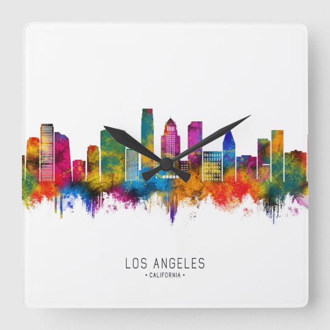 Reloj Cuadrado Horizonte de Los Ángeles California (Anverso)