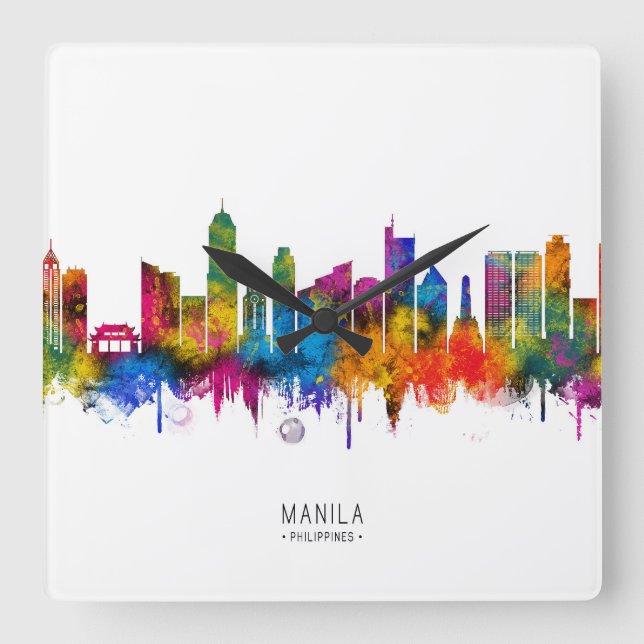 Reloj Cuadrado Horizonte de Manila Filipinas (Anverso)
