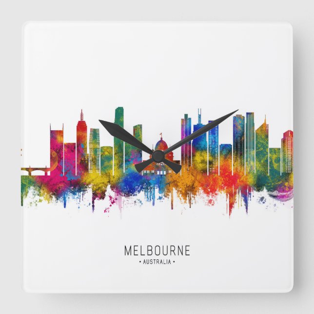 Reloj Cuadrado Horizonte de Melbourne Australia (Anverso)