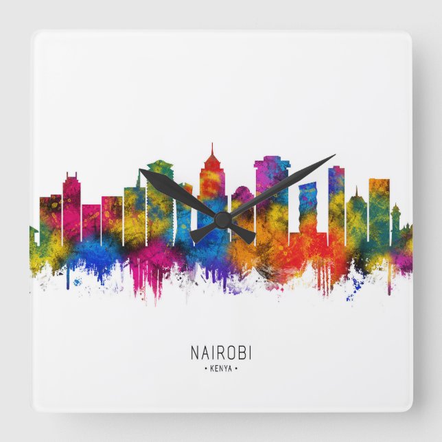 Reloj Cuadrado Horizonte de Nairobi Kenia (Anverso)
