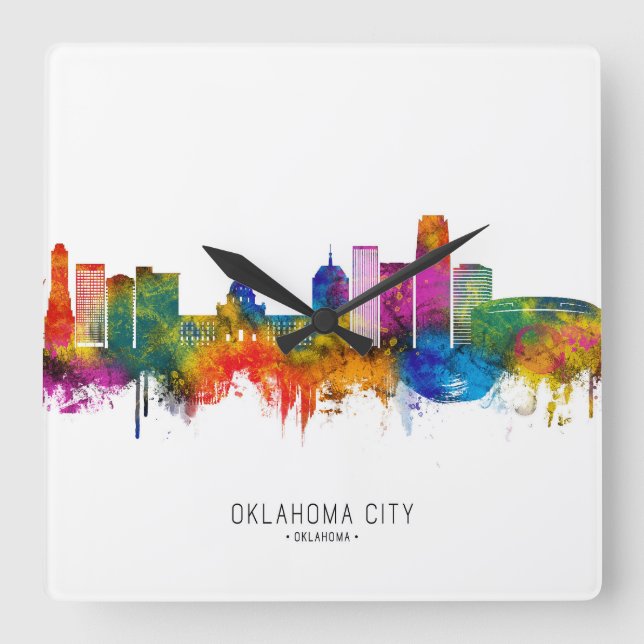 Reloj Cuadrado Horizonte de Oklahoma City EE. UU. (Anverso)