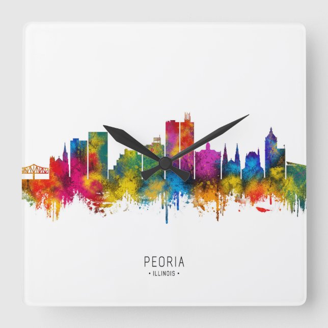Reloj Cuadrado Horizonte de Peoria Illinois (Anverso)