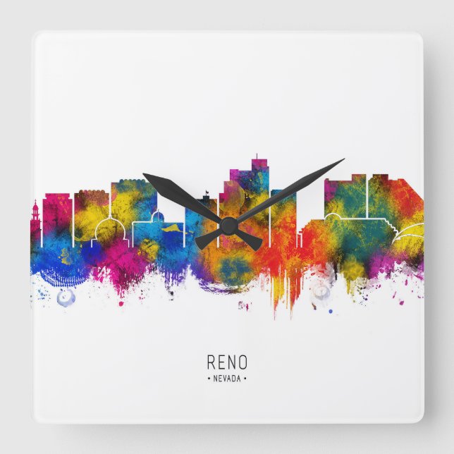 Reloj Cuadrado Horizonte de Reno Nevada (Anverso)