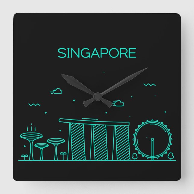 Reloj Cuadrado horizonte de Singapur (Anverso)