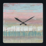 Reloj Cuadrado Horizonte sacado el polvo<br><div class="desc">Horizonte sacado el polvo I de Jennifer Goldberger. Ofrece las lineas horizontales de diversos colores,  del rosa al oro al azul.</div>