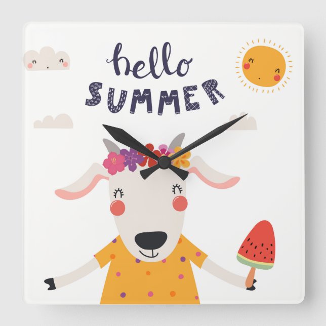 Reloj Cuadrado Horloge en Acrylique carrée Hello summer - (Anverso)