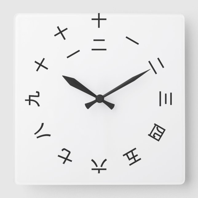 Reloj Cuadrado Horloge Kanji Clock 1-12 (rotated) (Anverso)