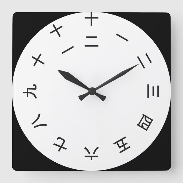 Reloj Cuadrado Horloge Kanji Clock 1-12 (rotated) (Anverso)