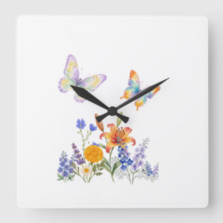 Reloj Cuadrado Horloge Murale Fleurs & Papillons – Décoration Élé